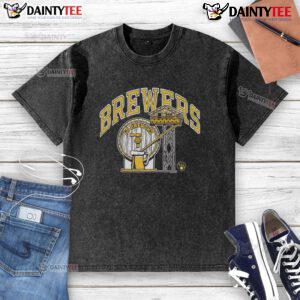 Good Milwaukee Brewers Go Brewers washed t-shirt displayed on a hanger, perfect for fans showing team spirit.