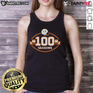 Happy Miami Hurricanes Football 100 Seasons 1926-2025 tank top featuring vibrant team colors and logo design.