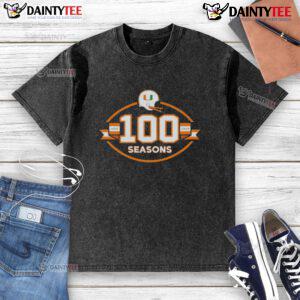 Happy Miami Hurricanes Football 100 Seasons 1926-2025 washed t-shirt design showcasing team spirit and heritage.