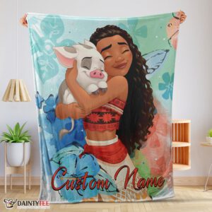 Top Disney Cartoon Moana Family With Friends Cute Blanket Fleece Customized Blanket