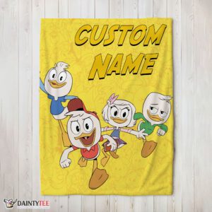 Top Disney Ducktales Huey Dewey Louie Webby Yellow Cartoon Collage Blanket Fleece Customized Blanket