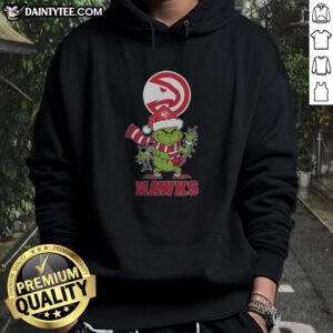 Alt Text: Awesome Atlanta Hawks Christmas Grinch Santa Hat Holiday 2025 Hoodie, perfect festive apparel for Hawks fans.