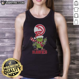 Awesome Atlanta Hawks Christmas Grinch Santa Hat holiday tank top for 2025, perfect for festive sports fans.