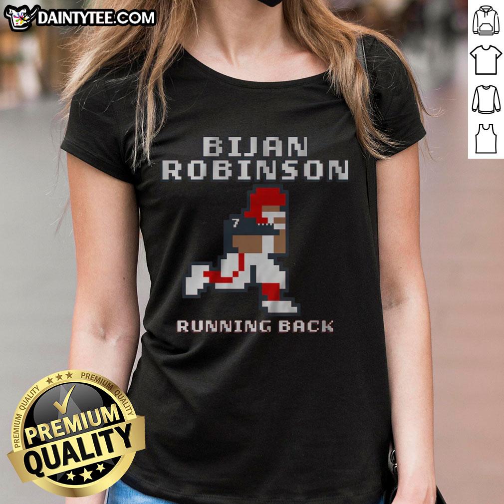 Awesome Bijan Robinson Retro Baller Ladies Tee featuring a stylish design for fans and fashion enthusiasts.