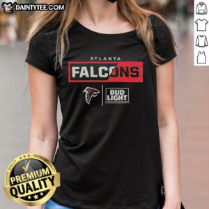 Alt Text: Awesome Bud Light Atlanta Falcons team ladies tee featuring vibrant colors and logo, perfect for game day.