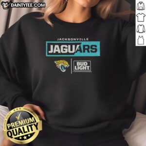 Alt Text: Awesome Bud Light Jacksonville Jaguars team sweatshirt, featuring bold logo and vibrant colors, perfect for fans.