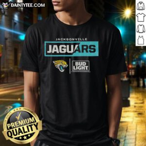 Awesome Bud Light Jacksonville Jaguars team t-shirt featuring vibrant graphics and team colors, perfect for fans.