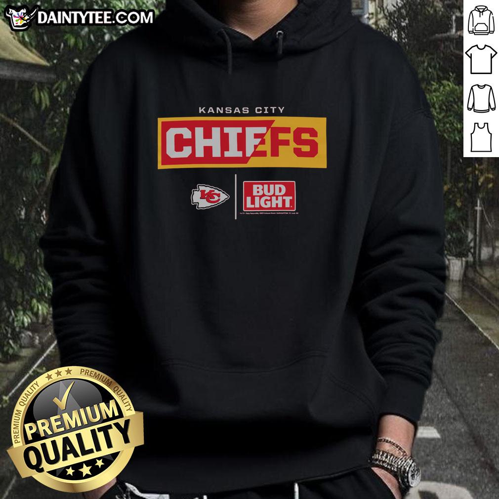 Awesome Bud Light Kansas City Chiefs team hoodie featuring bold team colors and logo, perfect for game day wear.