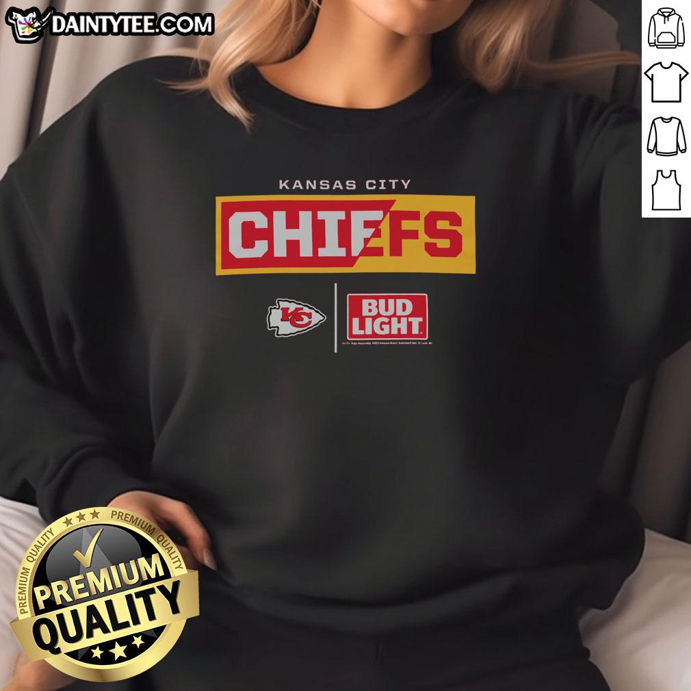 Awesome Bud Light Kansas City Chiefs team sweatshirt showcasing team colors and logo, perfect for fans.