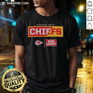 Awesome Bud Light Kansas City Chiefs team t-shirt featuring bold graphics and vibrant colors, perfect for fans.