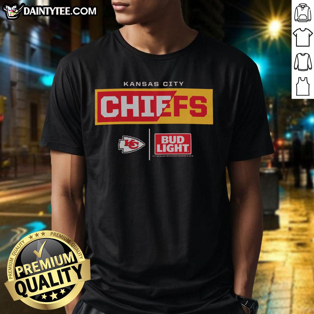 Awesome Bud Light Kansas City Chiefs team t-shirt featuring bold graphics and vibrant colors, perfect for fans.