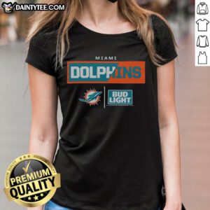 Awesome Bud Light Miami Dolphins ladies tee in vibrant colors, perfect for game day and showing team spirit.