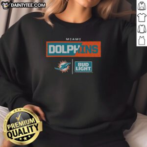 Awesome Bud Light Miami Dolphins sweatshirt featuring vibrant team colors and logo, perfect for fans and game days.