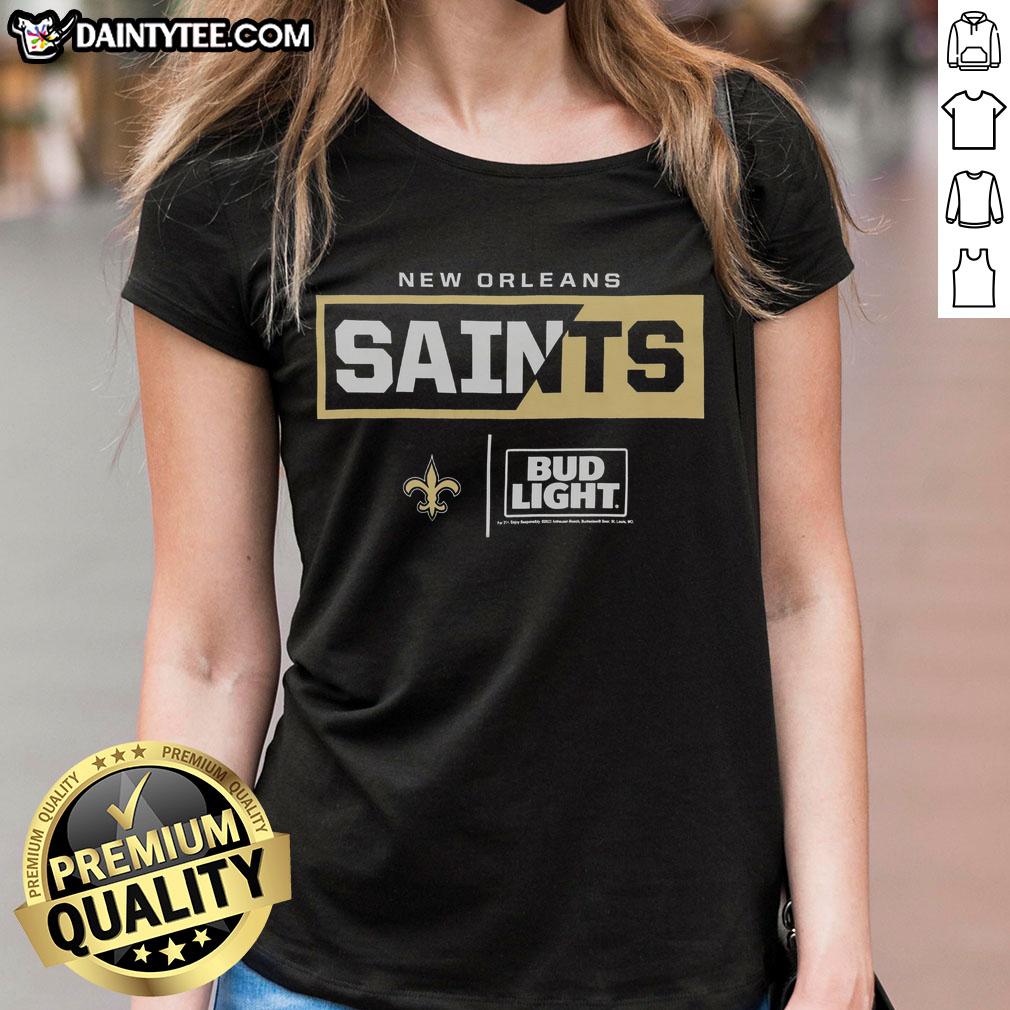 Awesome Bud Light New Orleans Saints team ladies tee featuring stylish design and team colors for passionate fans.