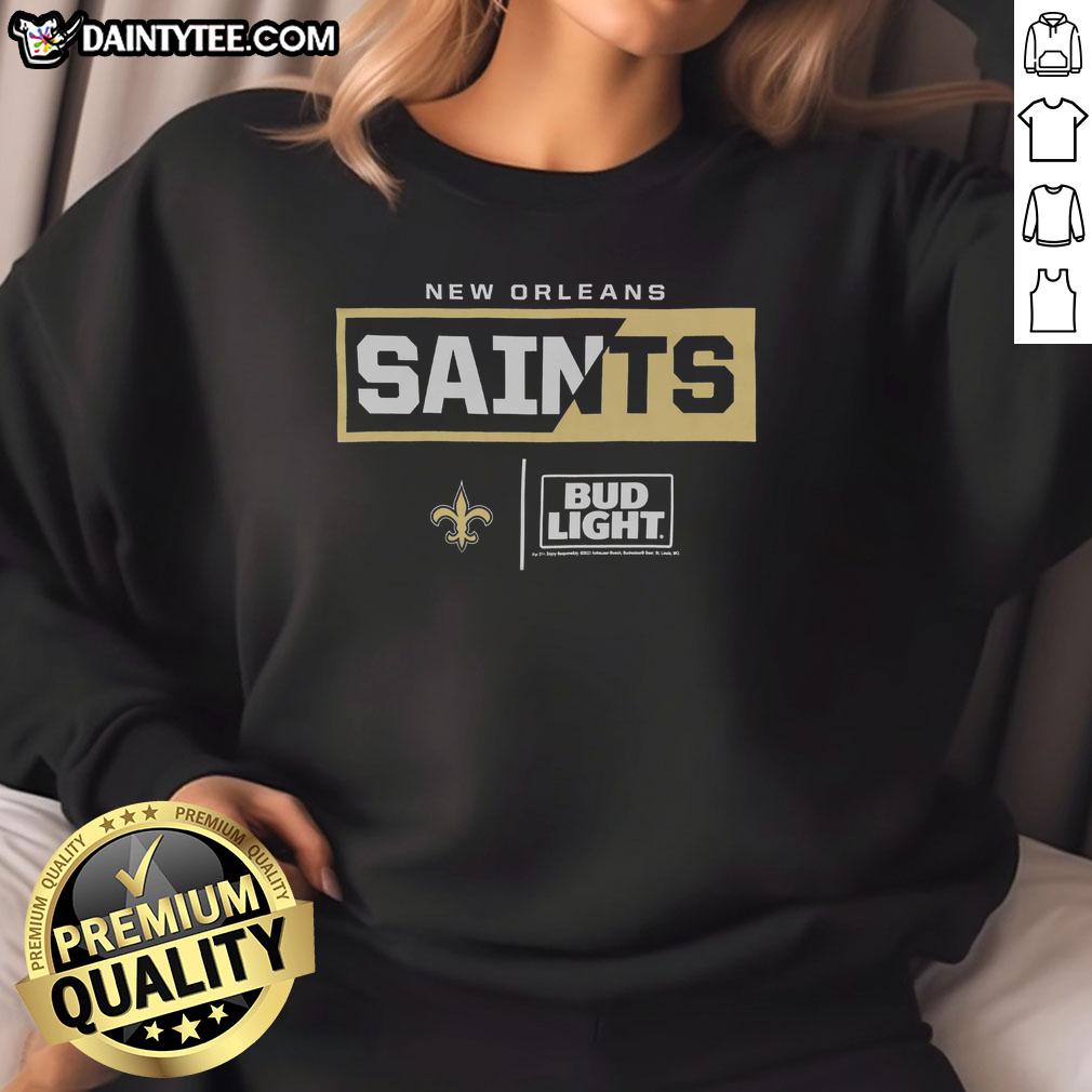 Awesome Bud Light New Orleans Saints team sweatshirt featuring vibrant colors and logo, perfect for game day wear.