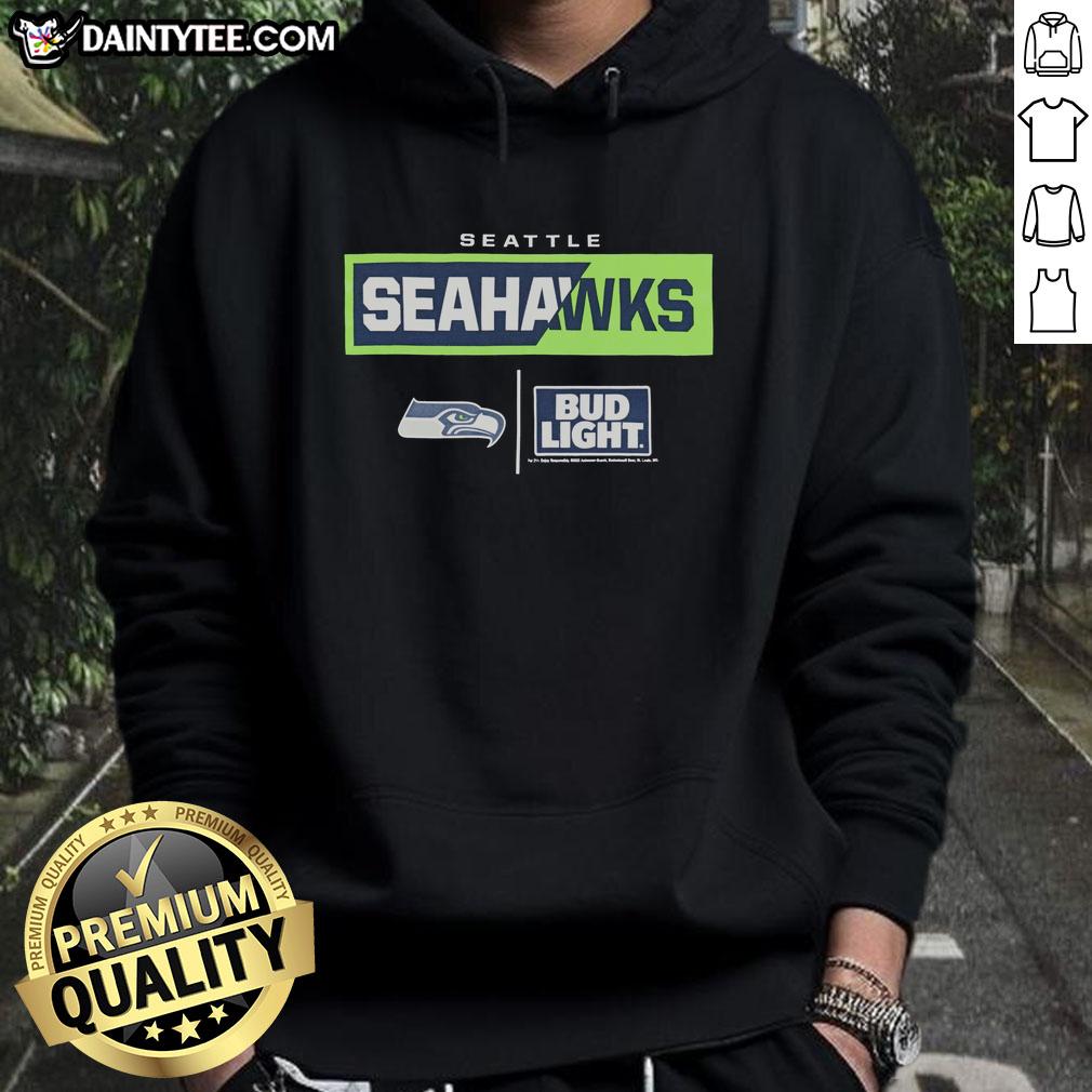 Awesome Bud Light Seattle Seahawks team hoodie featuring logo and vibrant colors, perfect for game day wear.