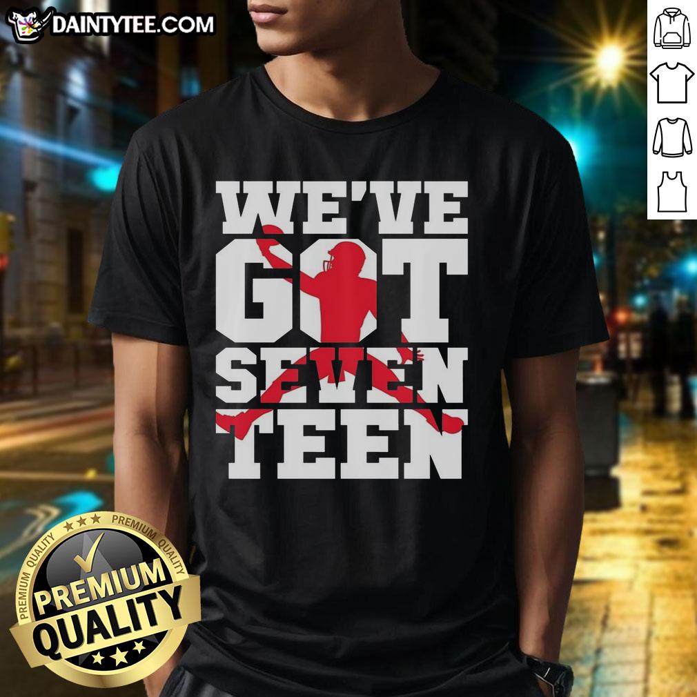 Alt Text: Awesome Buffalo Bills 'We've Got Seventeen' t-shirt featuring team colors and logo, perfect for fans.