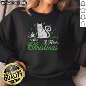 Awesome Cat I Hate Christmas Sweatshirt featuring a playful cat graphic, perfect for holiday humor and cozy wear.
