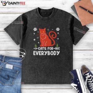 Alt Text: Awesome Cats for Everybody washed t-shirt featuring playful cat graphic, perfect for cat lovers and casual wear.