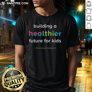 Alt Text: Awesome Children's Hospital building a healthier future with a vibrant t-shirt promoting children's health awareness.