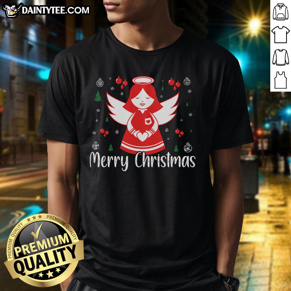 Awesome Cute Angel Merry Christmas T-Shirt featuring a cheerful angel design with festive colors and holiday spirit.