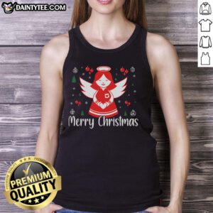 Cute angel graphic on a Merry Christmas tank top, perfect for festive celebrations and holiday gatherings.