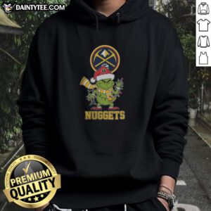 Denver Nuggets Christmas Grinch Santa Hat hoodie for 2025 holiday season, featuring festive design and team colors.