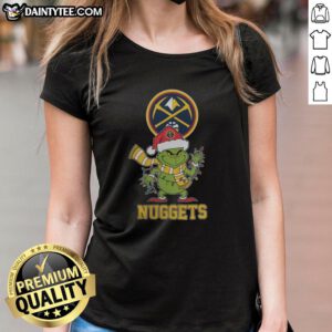 Denver Nuggets Christmas Grinch Santa Hat holiday tee for ladies, perfect for festive basketball fans in 2025.