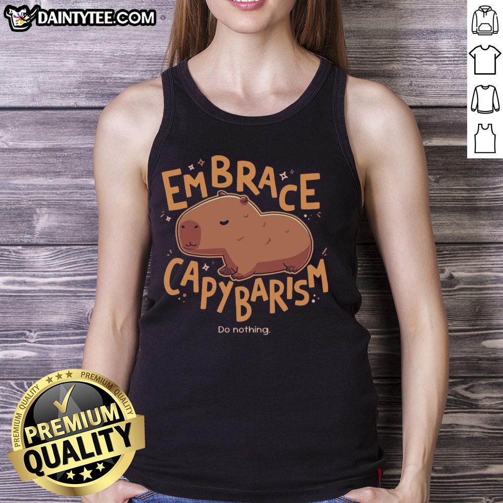 Awesome Embrace Capybarism Do Nothing Tank Top featuring a relaxed capybara design, perfect for casual wear.