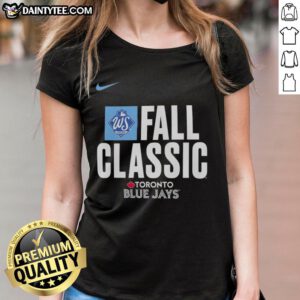 Alt Text: Awesome Fall Classic Toronto Blue Jays 2025 World Series ladies tee featuring vibrant team colors and logo.