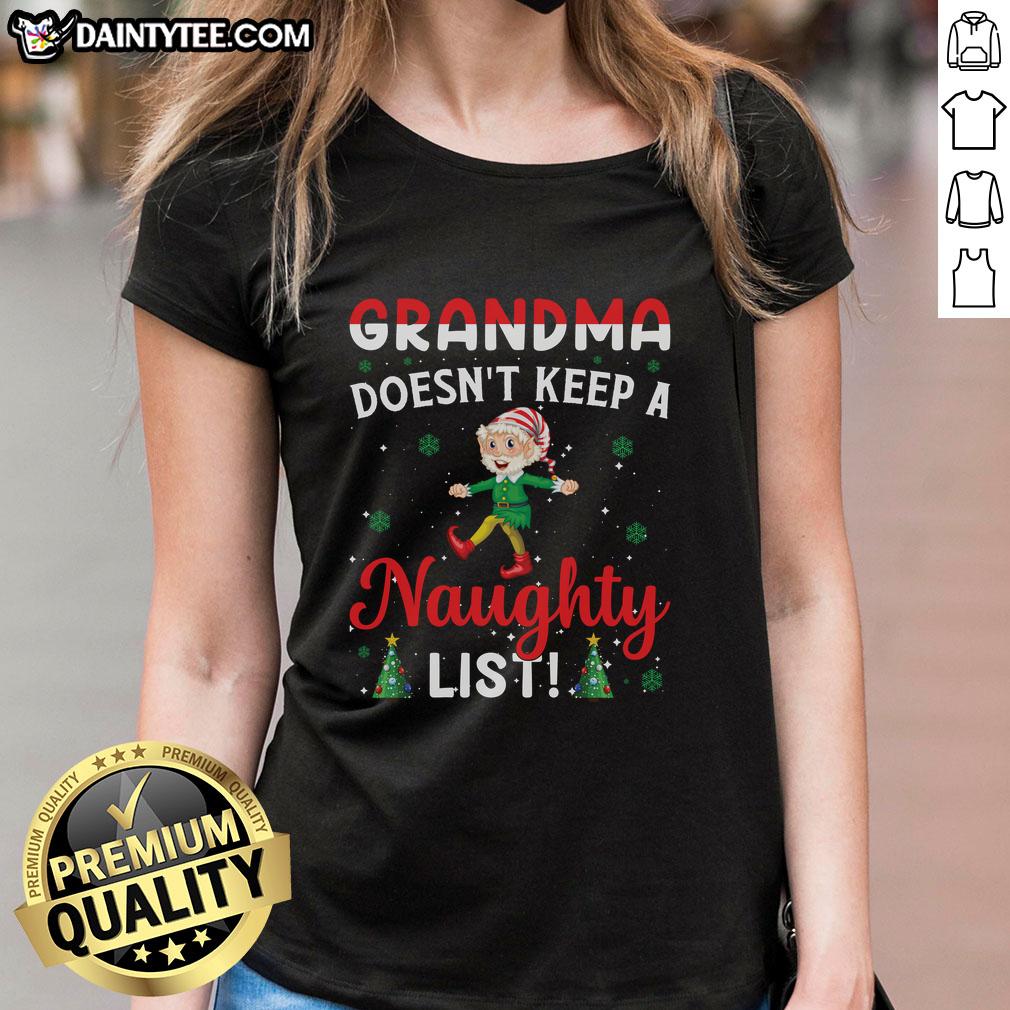 Awesome Grandma Doesn't Keep a Naughty List Ladies Tee featuring a playful design perfect for Christmas celebrations.