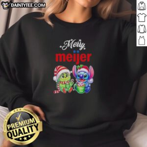 Awesome Grinch and Stitch X Meijer Merry Christmas sweatshirt featuring festive designs for holiday cheer.