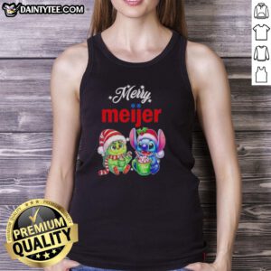Awesome Grinch and Stitch X Meijer Merry Christmas tank top featuring festive designs perfect for holiday celebrations.