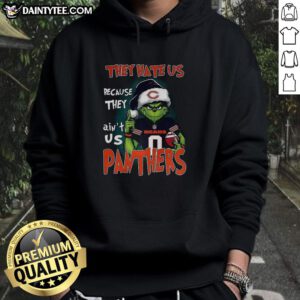 Awesome Grinch hoodie featuring Carolina Panthers and Chicago Bears designs, perfect for football fans.