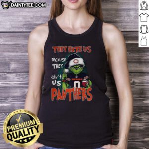 Awesome Grinch tank top featuring Carolina Panthers and Chicago Bears, perfect for football fans and holiday spirit.