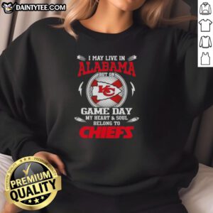 Alt Text: Cozy sweatshirt with My heart and soul belongs to Kansas City Chiefs design, perfect for game day fans in Arkansas.