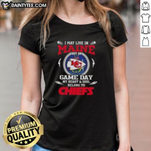 Stylish ladies' tee featuring Kansas City Chiefs design, perfect for game day, showcasing team spirit from Maine.