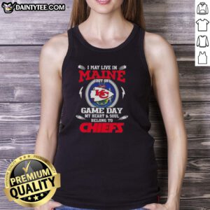 Stylish tank top featuring 'On Game Day, My Heart Belongs to Kansas City Chiefs' design, perfect for NFL fans in Maine.