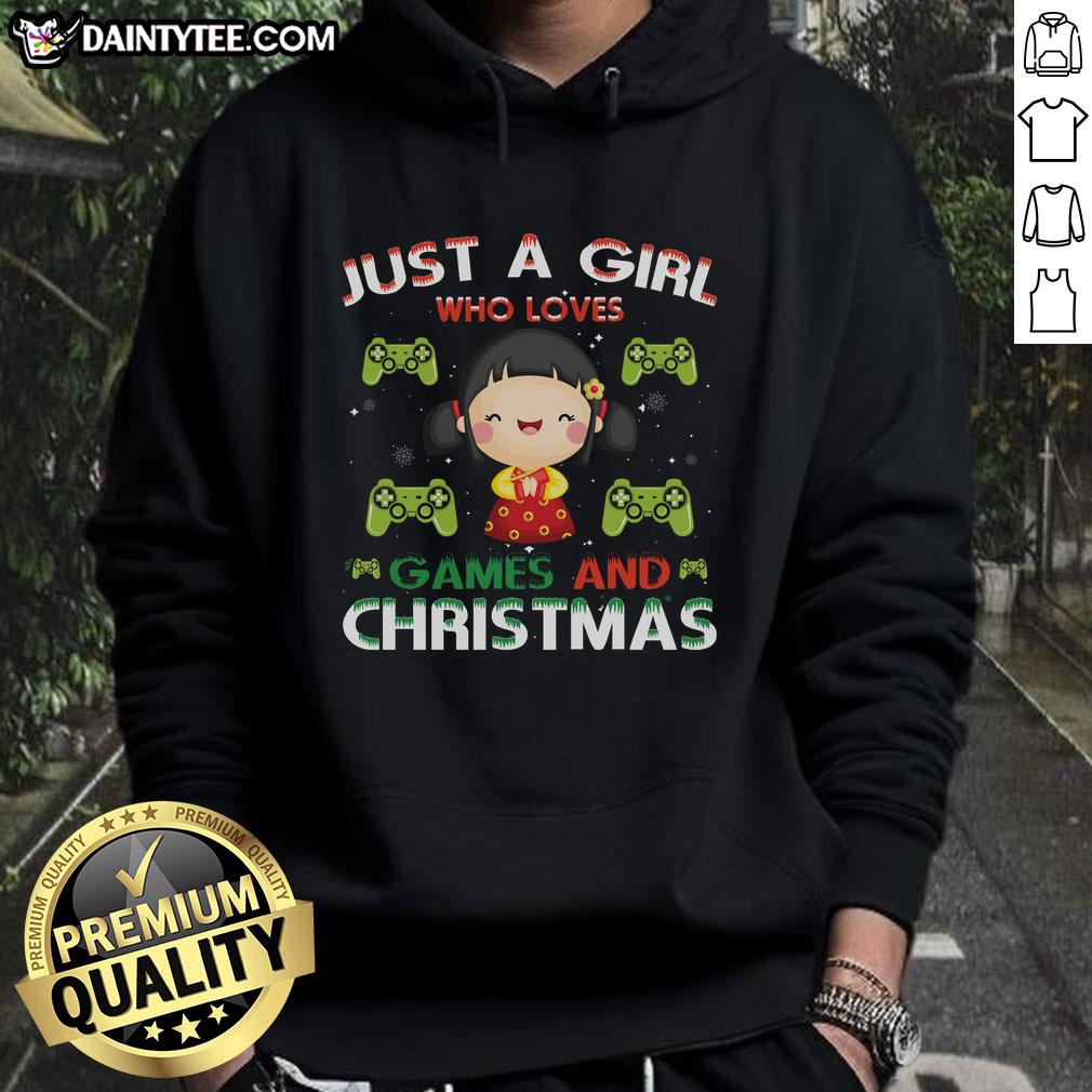 Alt Text: Awesome Just A Girl Who Loves Games And Christmas Hoodie featuring festive graphics and a cozy design.