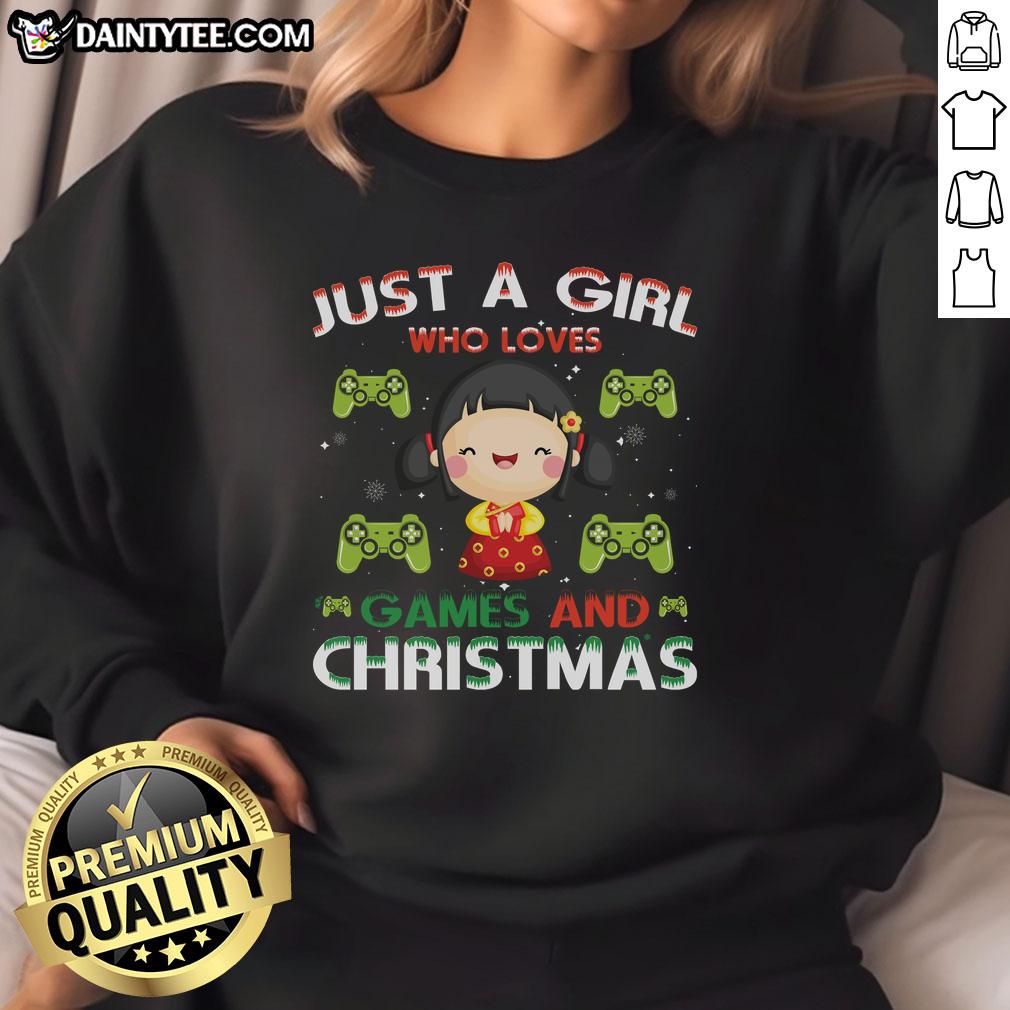 Awesome Just A Girl Who Loves Games And Christmas Sweatshirt featuring festive graphics and cozy design.
