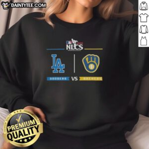 Awesome Los Angeles Dodgers vs Milwaukee Brewers 2025 NLCS baseball playoffs sweatshirt featuring team logos and vibrant colors.