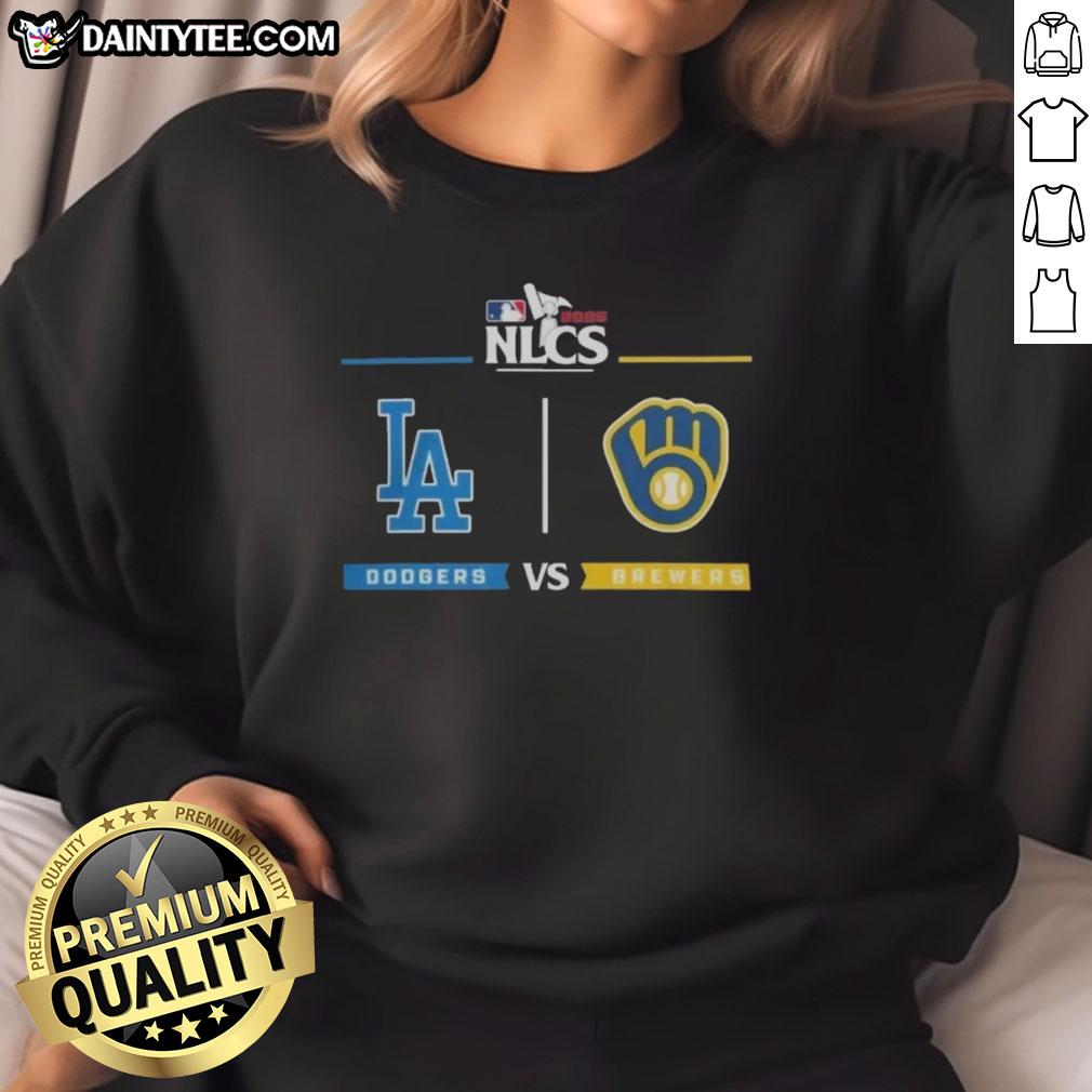 Awesome Los Angeles Dodgers vs Milwaukee Brewers 2025 NLCS baseball playoffs sweatshirt featuring team logos and vibrant colors.