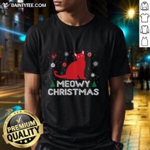 Awesome Meowy Christmas T-Shirt featuring a festive cat design, perfect for holiday celebrations and cat lovers.