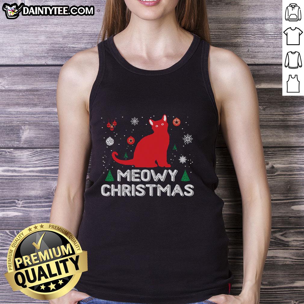 Awesome Meowy Christmas tank top featuring a festive cat design, perfect for holiday celebrations and cat lovers.