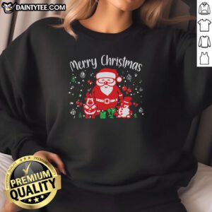 Alt Text: Awesome Merry Christmas Santa Snowman Sweatshirt featuring festive designs and cozy fabric for holiday cheer.