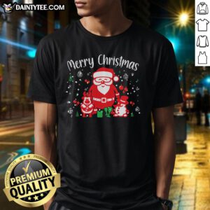 Awesome Merry Christmas Santa Snowman T-Shirt featuring festive design with Santa and a snowman, perfect for holiday cheer.