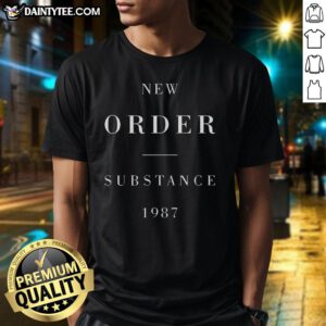 Awesome New Order Substance 1987 T-Shirt featuring iconic album artwork in vibrant colors, perfect for music fans.