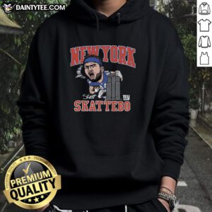 Awesome New York Giants Cam Skattebo Homage hoodie featuring a vibrant royal caricature design for fans.