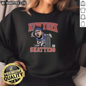 Awesome New York Giants Cam Skattebo homage royal caricature sweatshirt featuring vibrant graphics and team colors.