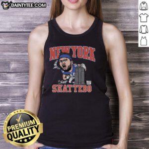 Alt Text: Awesome New York Giants Cam Skattebo homage royal caricature tank top featuring vibrant graphics and team spirit.